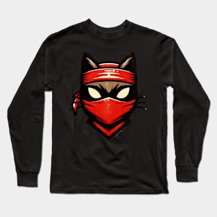 Cool Ninja Cat Japanese Retro Vintage Style Long Sleeve T-Shirt